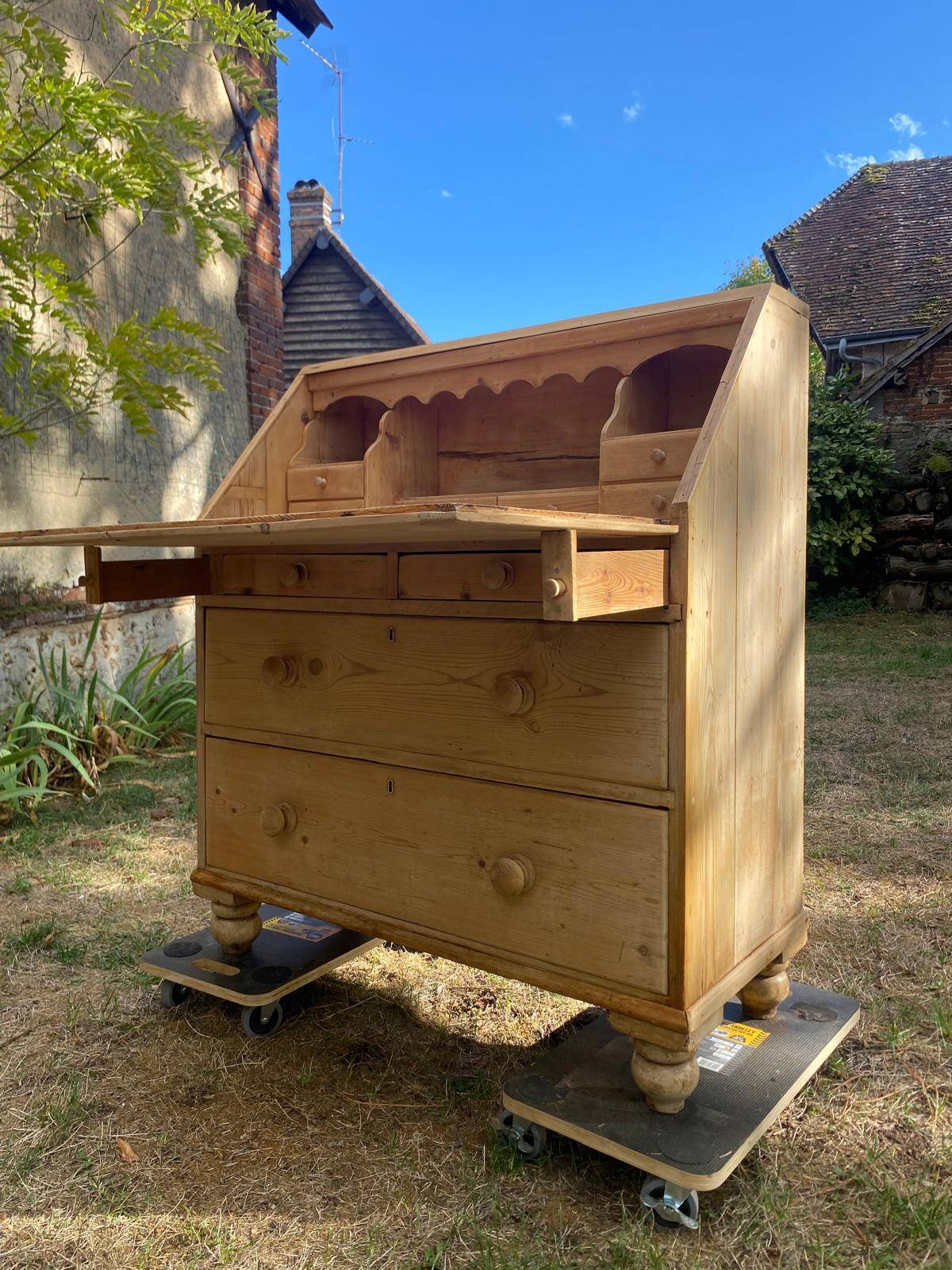 Ancien bureau secrétaire scriban anglais en pin massif
