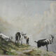 Oil painting signed mountain landscape herd of goats