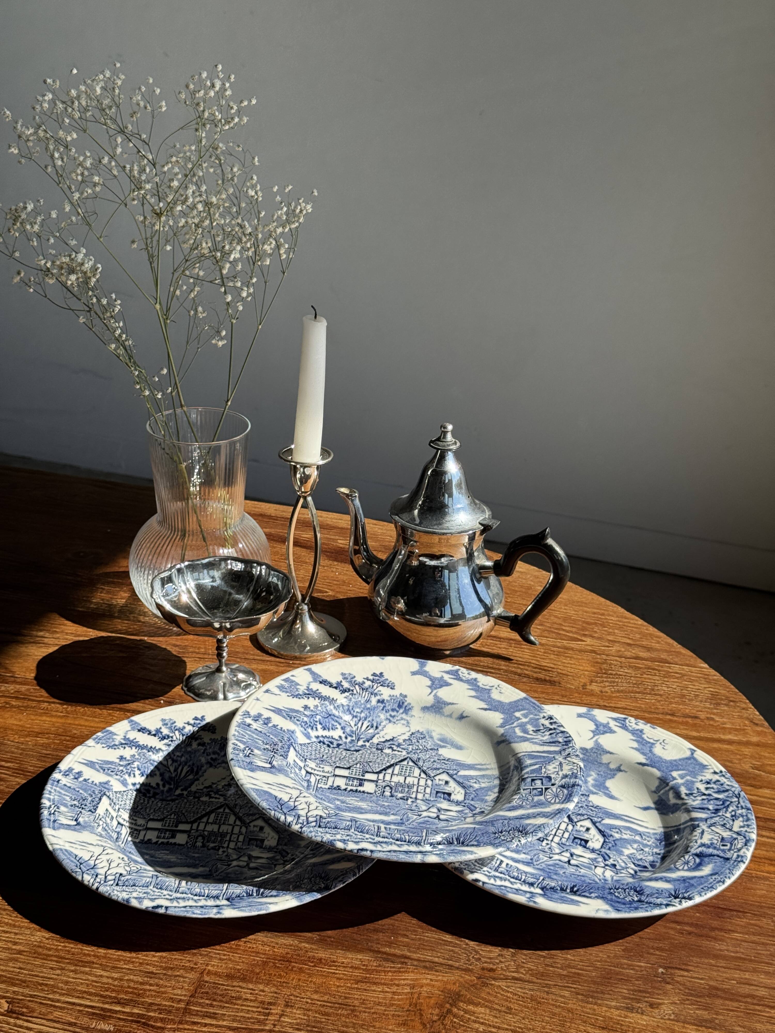 Lot de 5 assiettes anglaises bleues D23