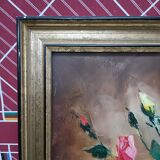 Painting on canvas with a knife, vase and cut flowers, Léon Gasser dit Mas