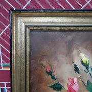 Painting on canvas with a knife, vase and cut flowers, Léon Gasser dit Mas