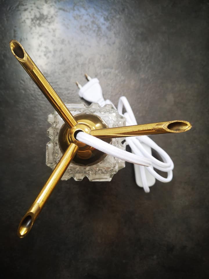 Table lamp tripod globe rectangle glass thick 100% 1970 vintage