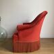 Vintage toad armchair with brick red velvet fringes