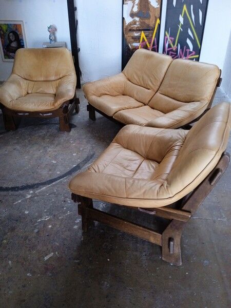 Brazilian living room sofa 2 armchairs Ep 1960 leather