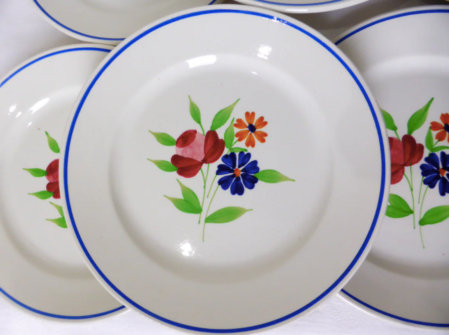 Set of 6 vintage Badonviller porcelain dessert plates