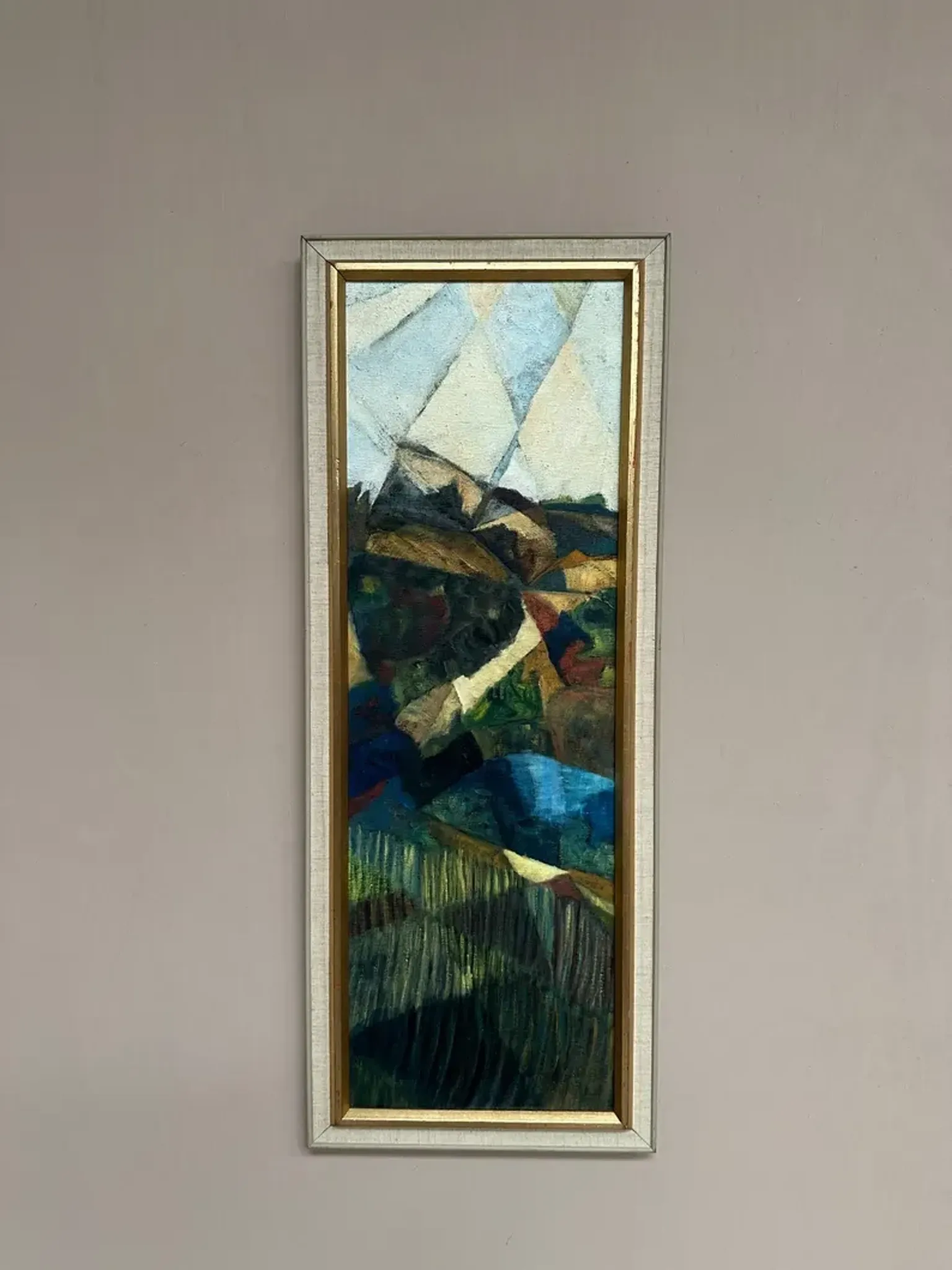 Large Original Swedish Oil on Canvas – “Cubist Landscape” by Kjell Lindberg – Signed – Vintage & Framed