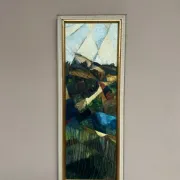 Large Original Swedish Oil on Canvas – “Cubist Landscape” by Kjell Lindberg – Signed – Vintage & Framed
