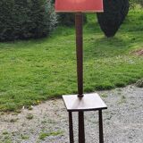 Floor lamp with shelf of the 40s/50s in beech lampshade red fabric