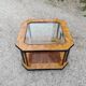 Table basse en verre biseauté et loupe d'orme années 70
