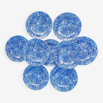 9 assiettes à dessert faience fleurs bleues, EIT England
