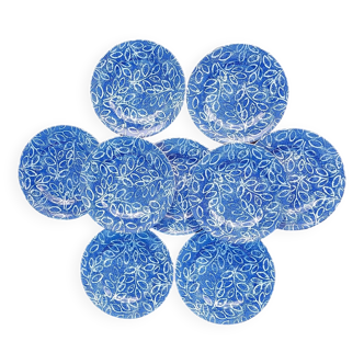 9 assiettes à dessert faience fleurs bleues, EIT England