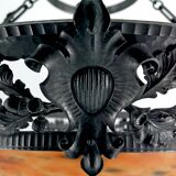 Wrought Iron and Glass Paste Pendant Light, Art Nouveau / Art Deco, Early 20th Century