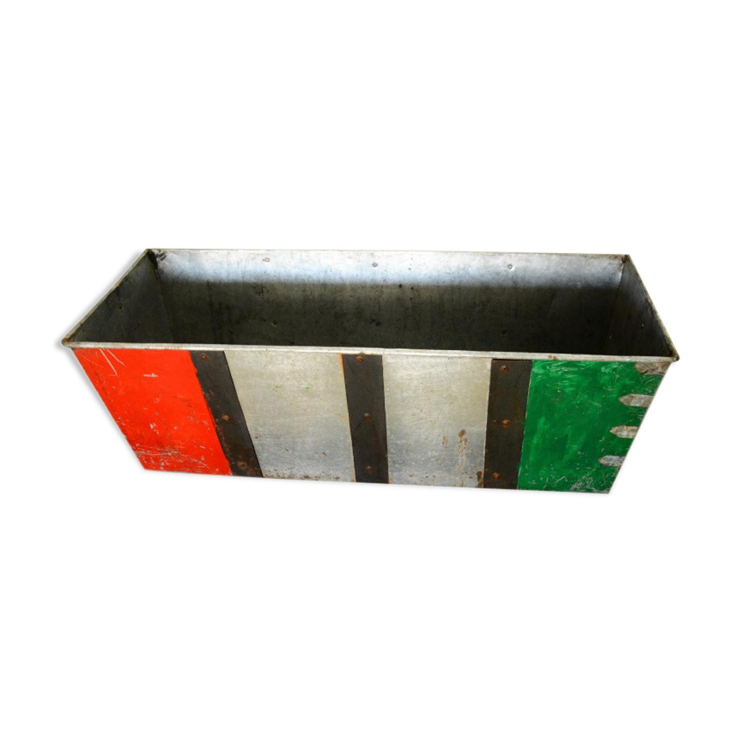 Vintage zinc planter metal tray with handles