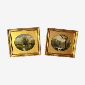 Pair of 19th century paintings, Lake landscapes, English school