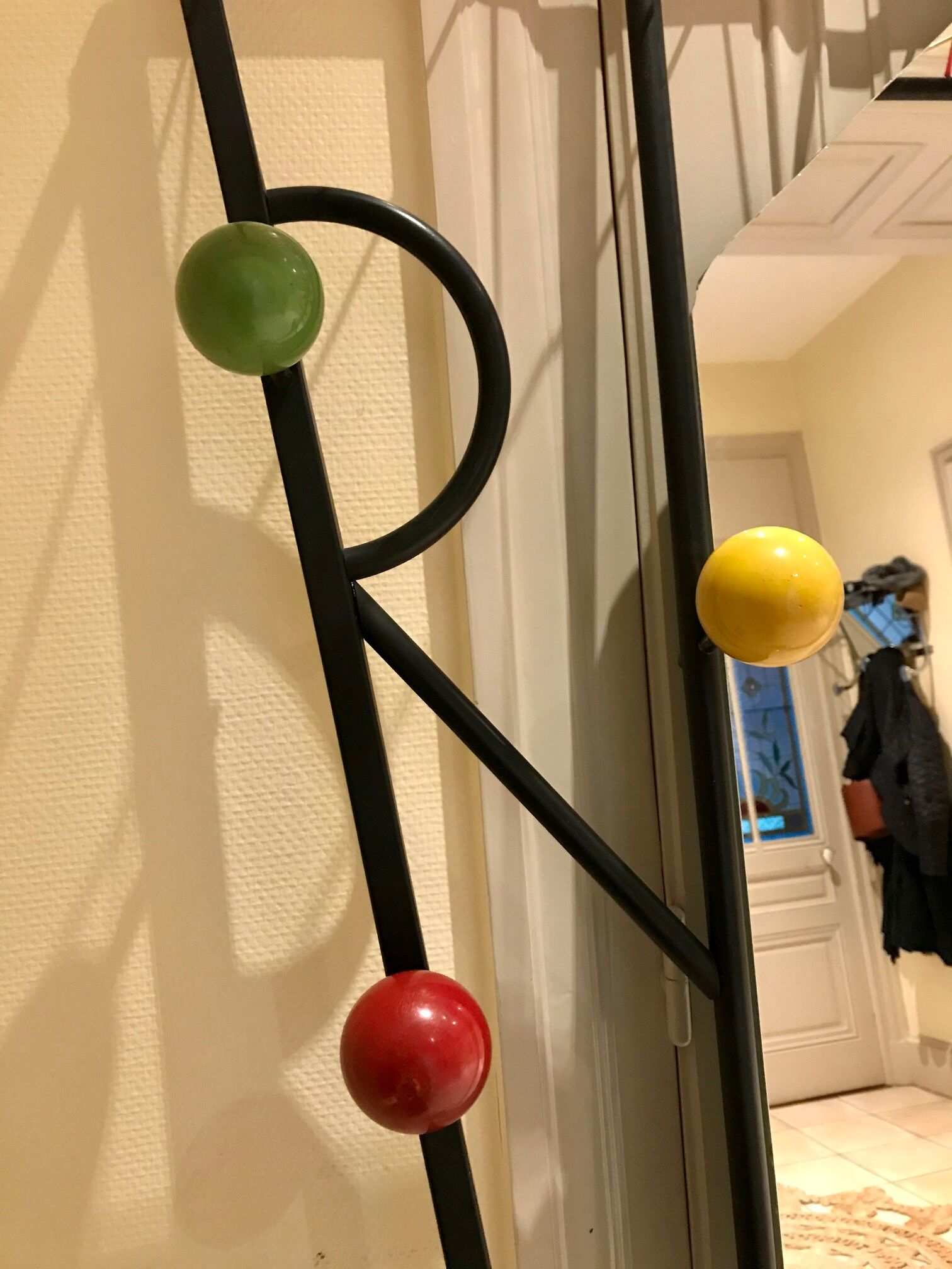 60s wall dressing room door, with colorful balls