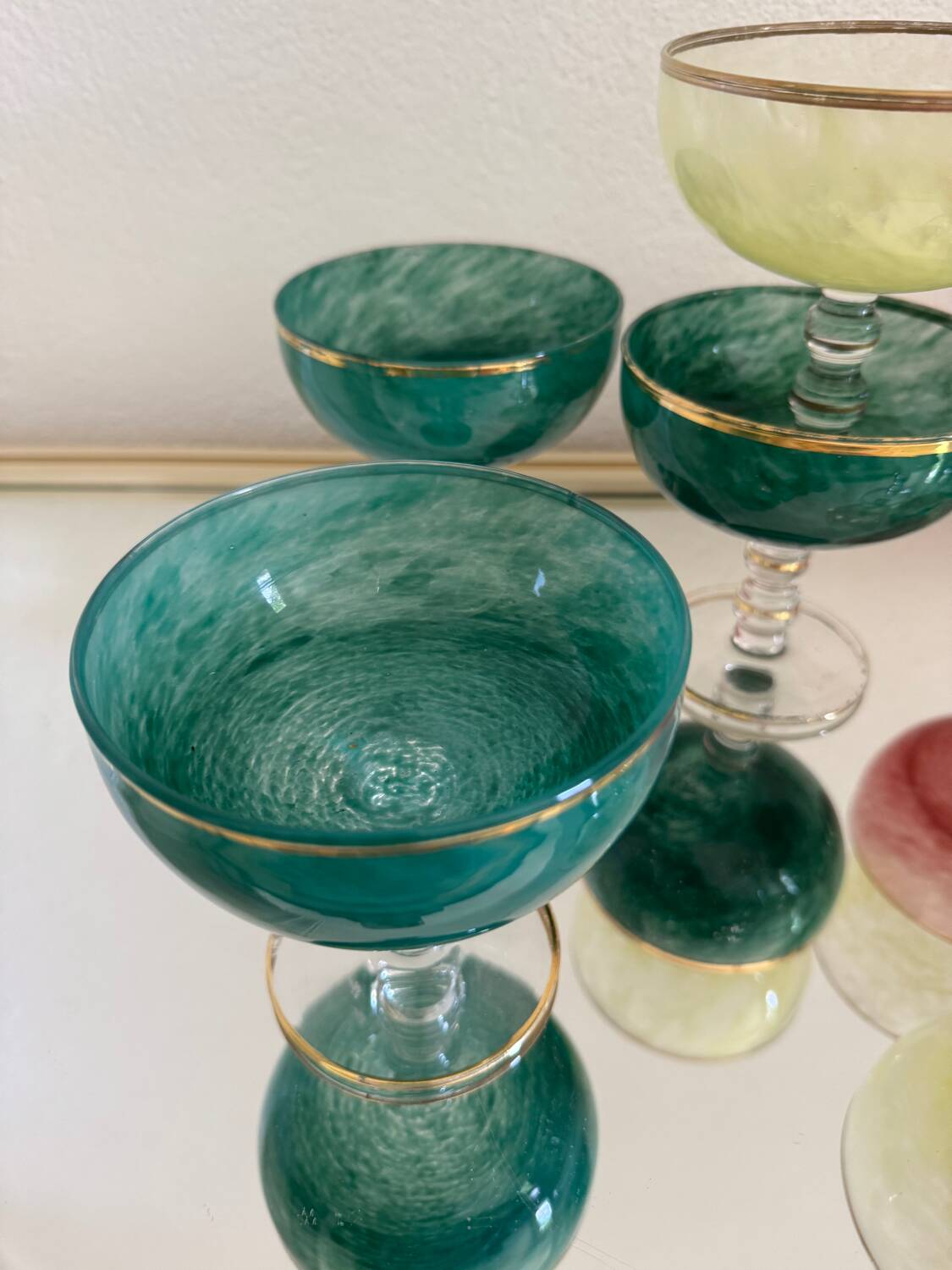 Multi-colored Venetian crystal ice cream cups