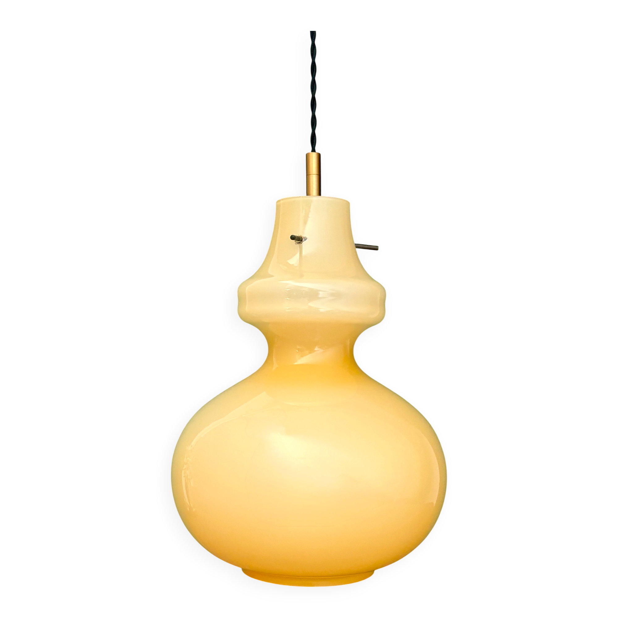Suspension globe vintage en opaline jaune