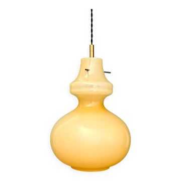 Suspension globe vintage en opaline jaune