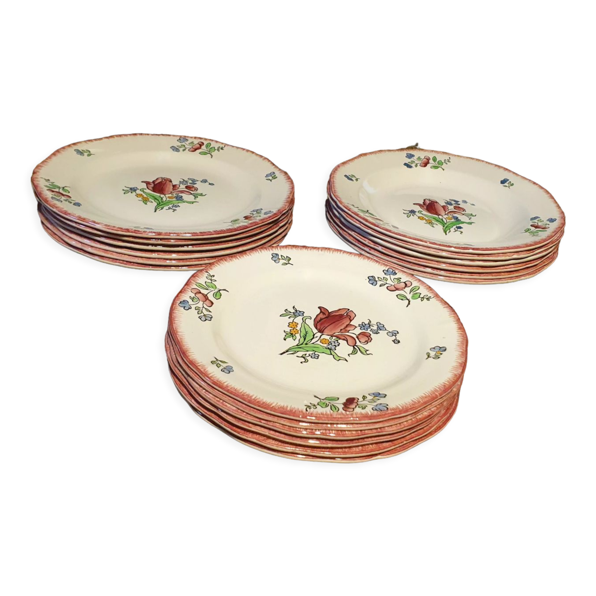 Faience plates of gien floral decoration