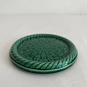 Dessous de bouteille vintage en céramique verte tressée