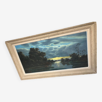 Ancien tableau signé paysage huile sur toile