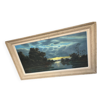 Old signed painting landscape oil on canvas