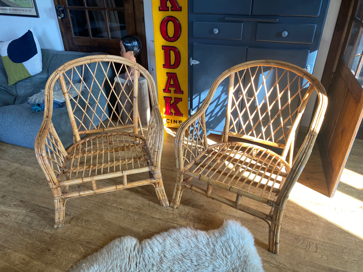 Pair of rattan armchairs