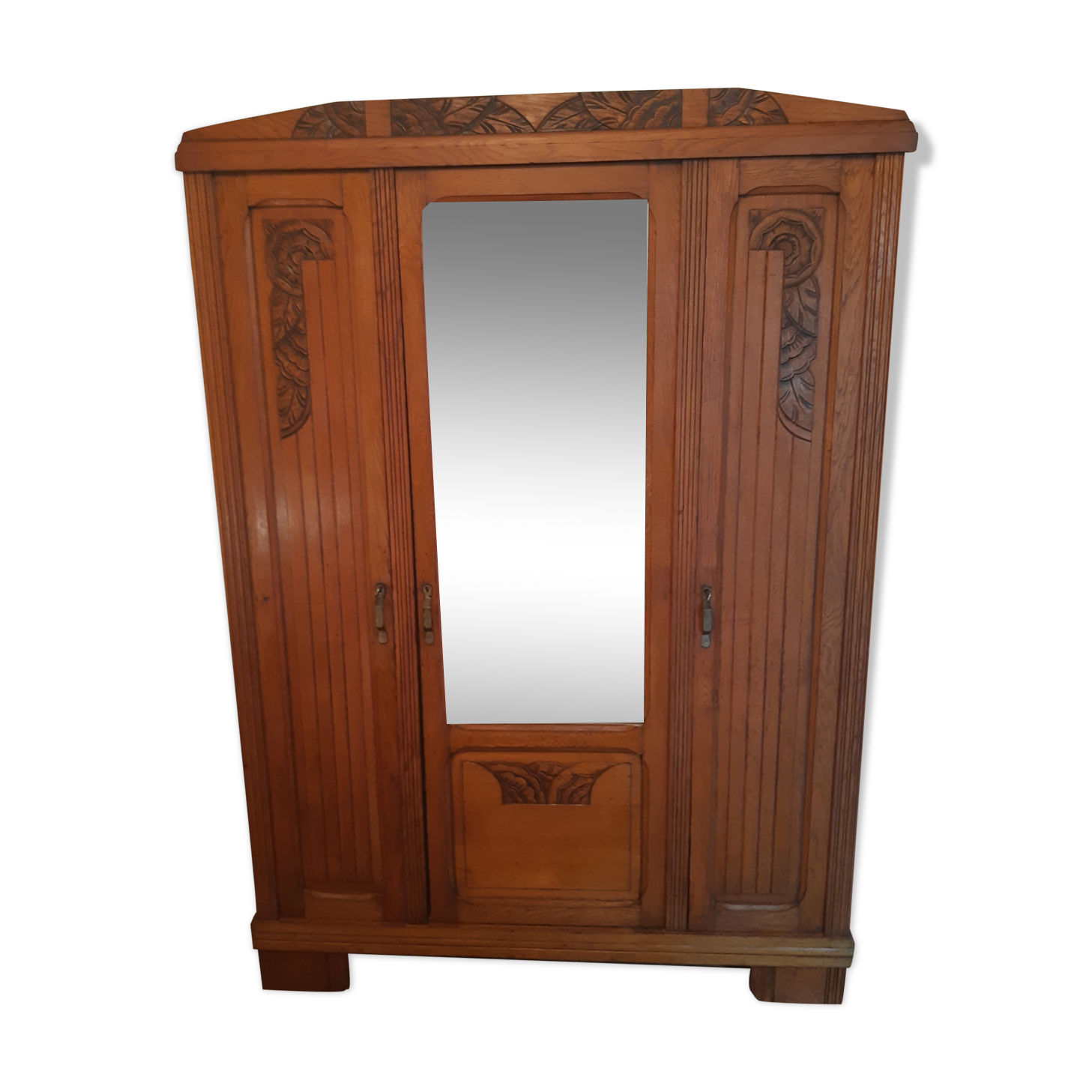 3-door Art Deco Parisian wardrobe and bevelled mirror