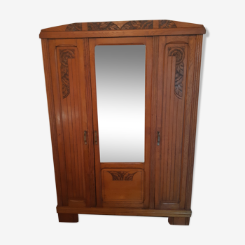 Armoire parisienne Art Déco à 3 portes et miroir biseauté