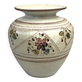 Vase amphore avec décor de fleurs