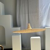 Large suspension, rattan luminaire in hat shape D:80cm