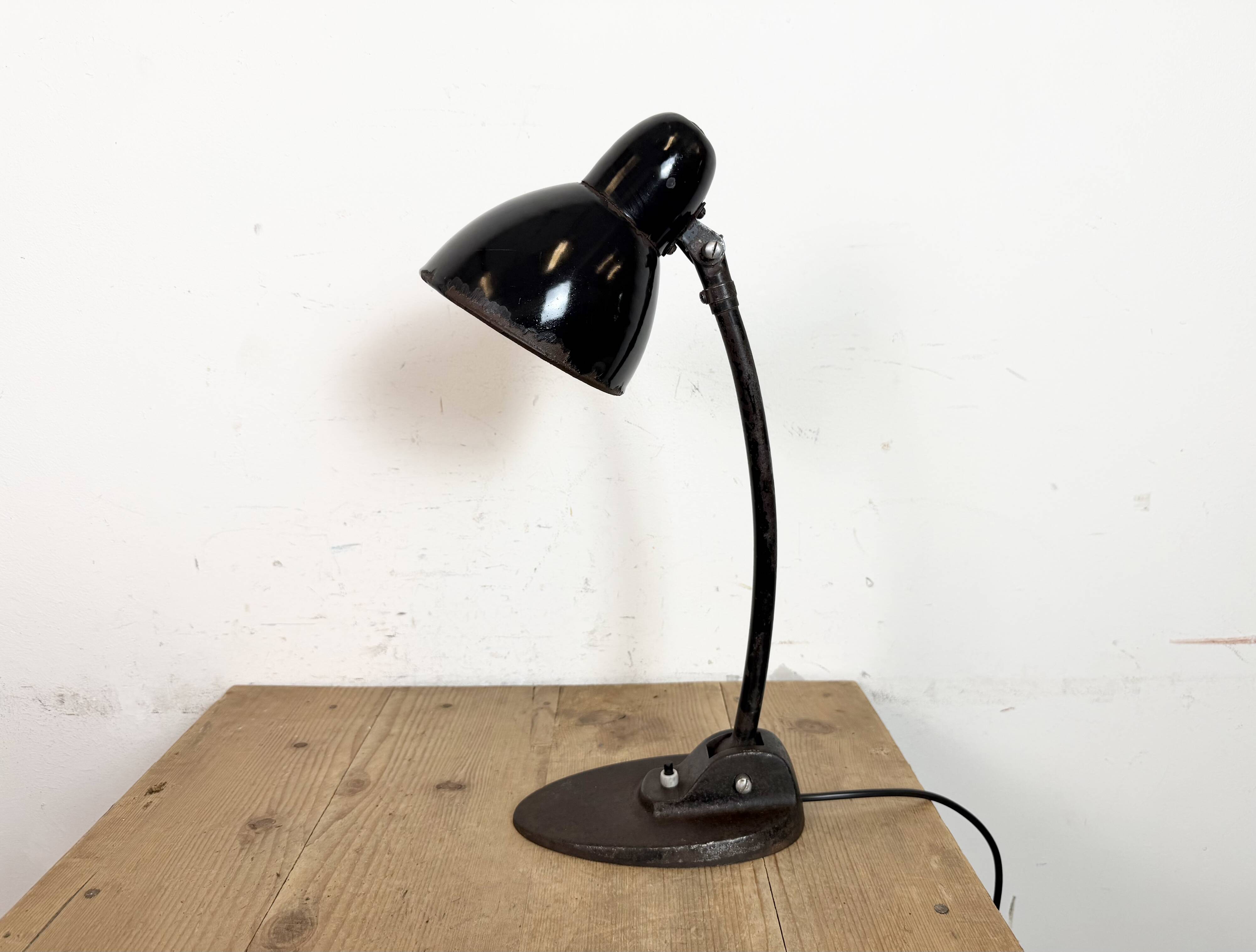Industrial Black Enamel Bauhaus Desk Lamp, 1930s