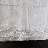 Old linen sheet - Encrypted BB - With openwork edging and lace on the bottom - Dimensions: 300x220cm