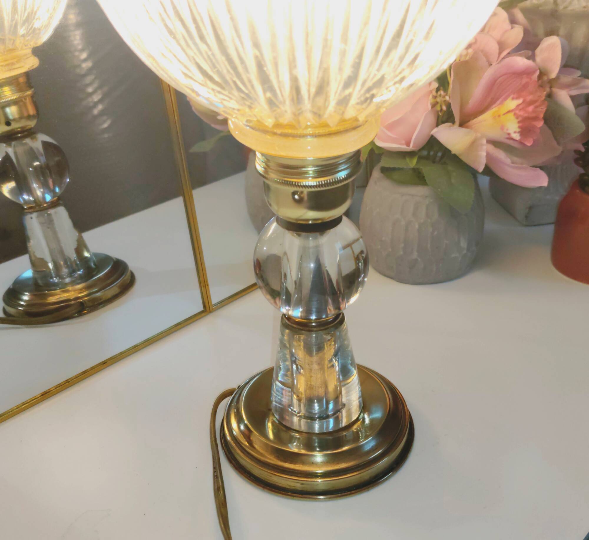 Authentic art deco chalice table lamp - 1930/40 - glass and brass