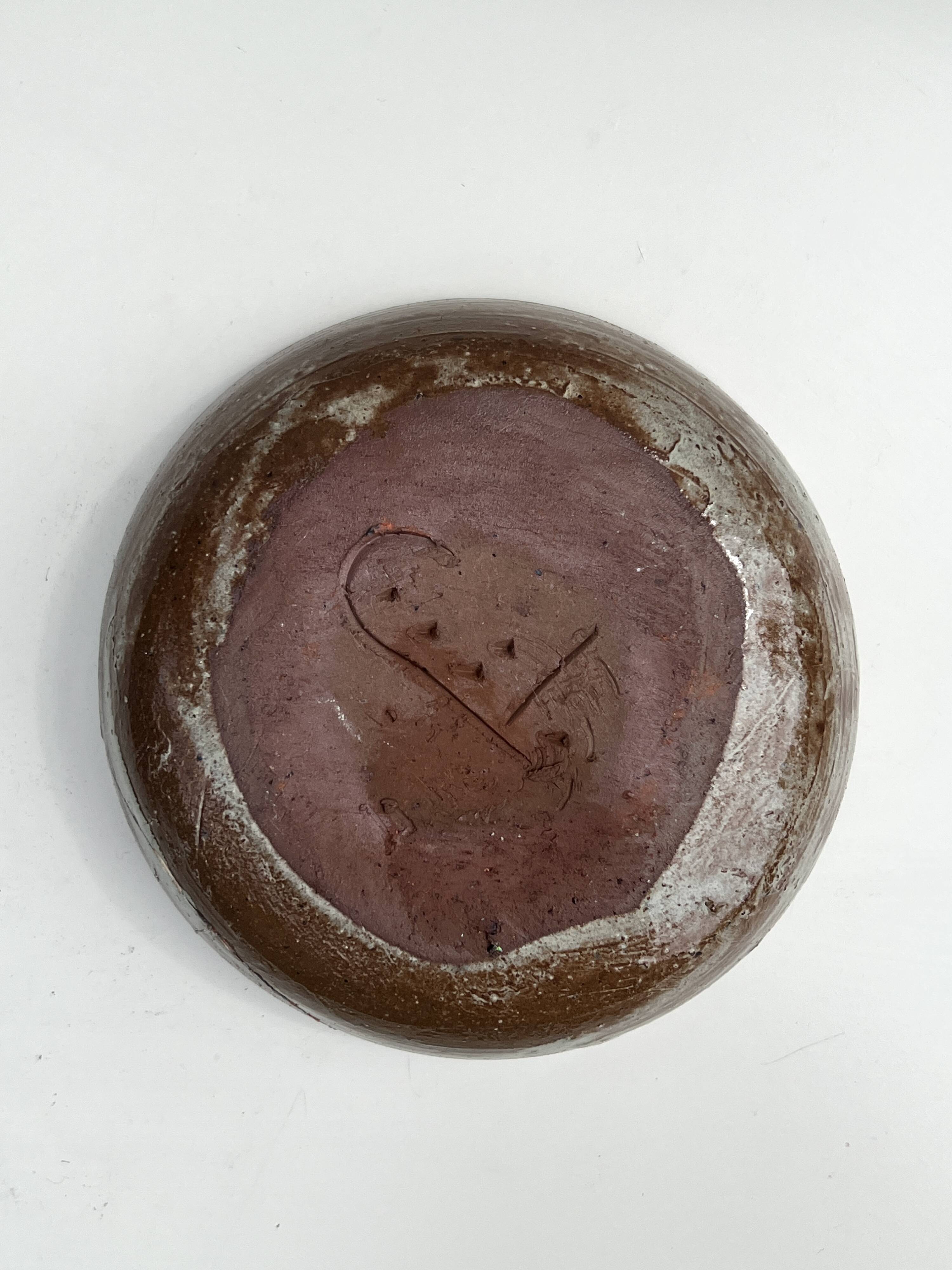 Abstract ceramic glazed pocket bowl, Cecile Dein 1970