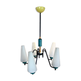 Dutch suspension lamp in wood steel and opaline glass