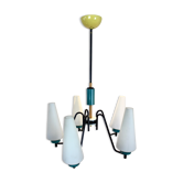 Suspension hollandaise en acier bois et verre opalin
