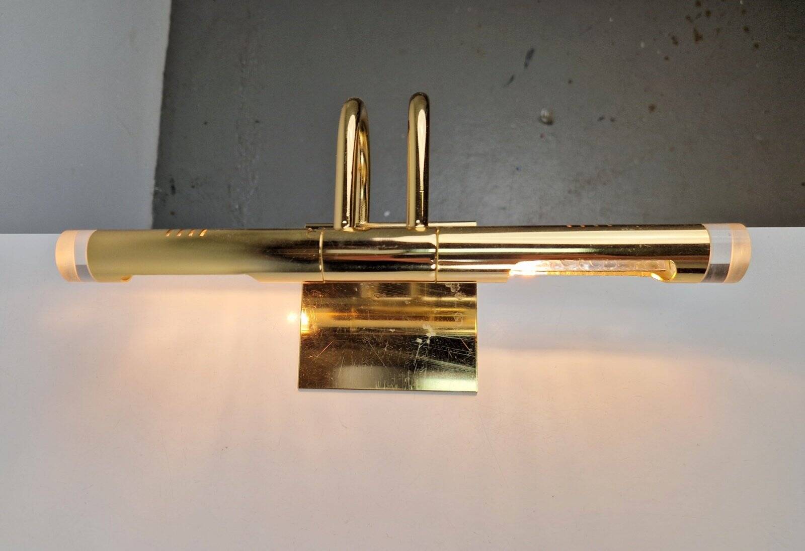 Regency Brass Acrylic Cabinet Lamp by Lumina, 1980s, Set of 3