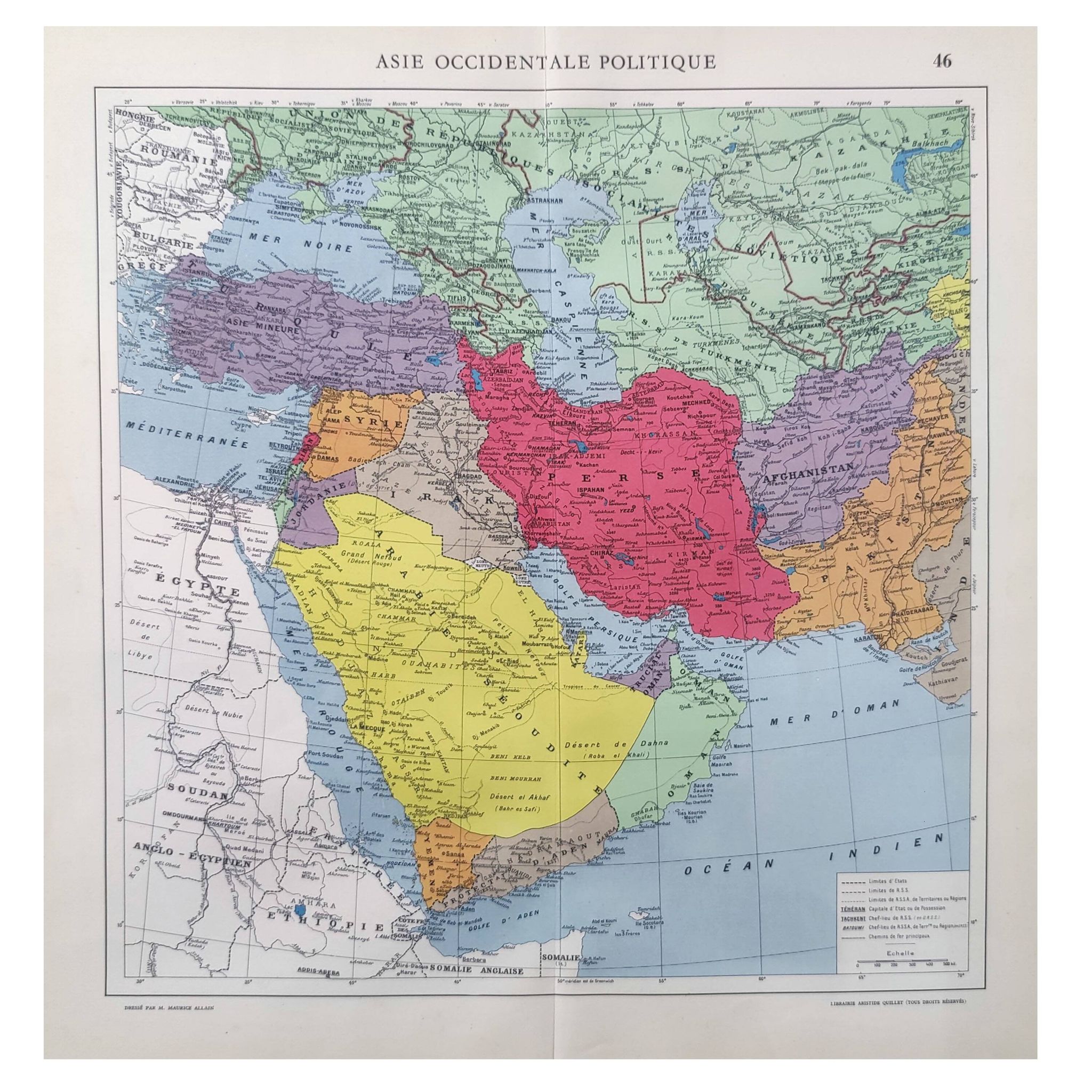 Vintage map of Western Asia 43x43cm from 1950