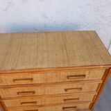 Vintage rattan bamboo chest of drawers