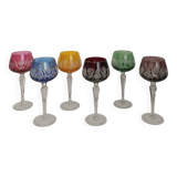 Set of 6 colored crystal stemmed glasses