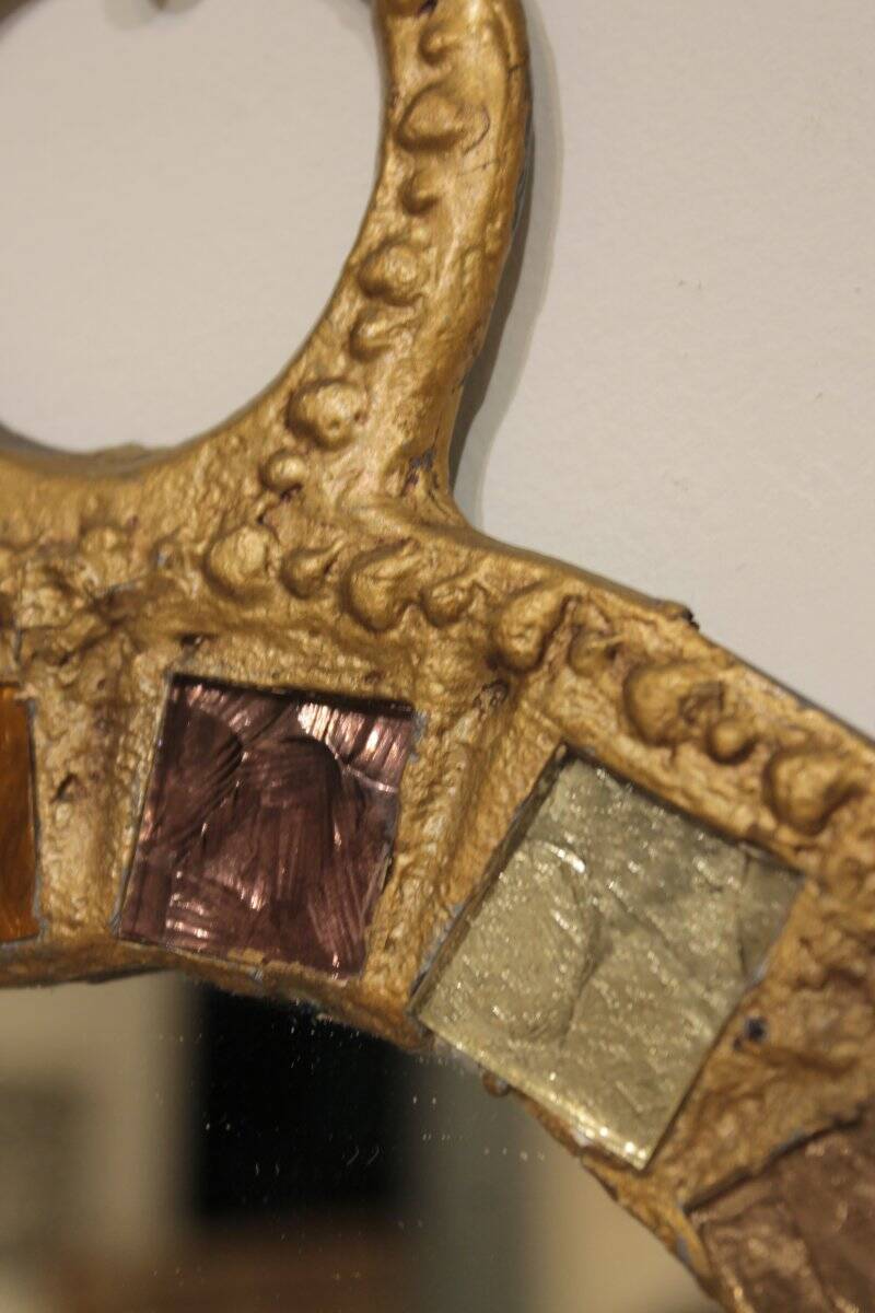 Brutalist mirror in lead and talosel by Irena Jaworska