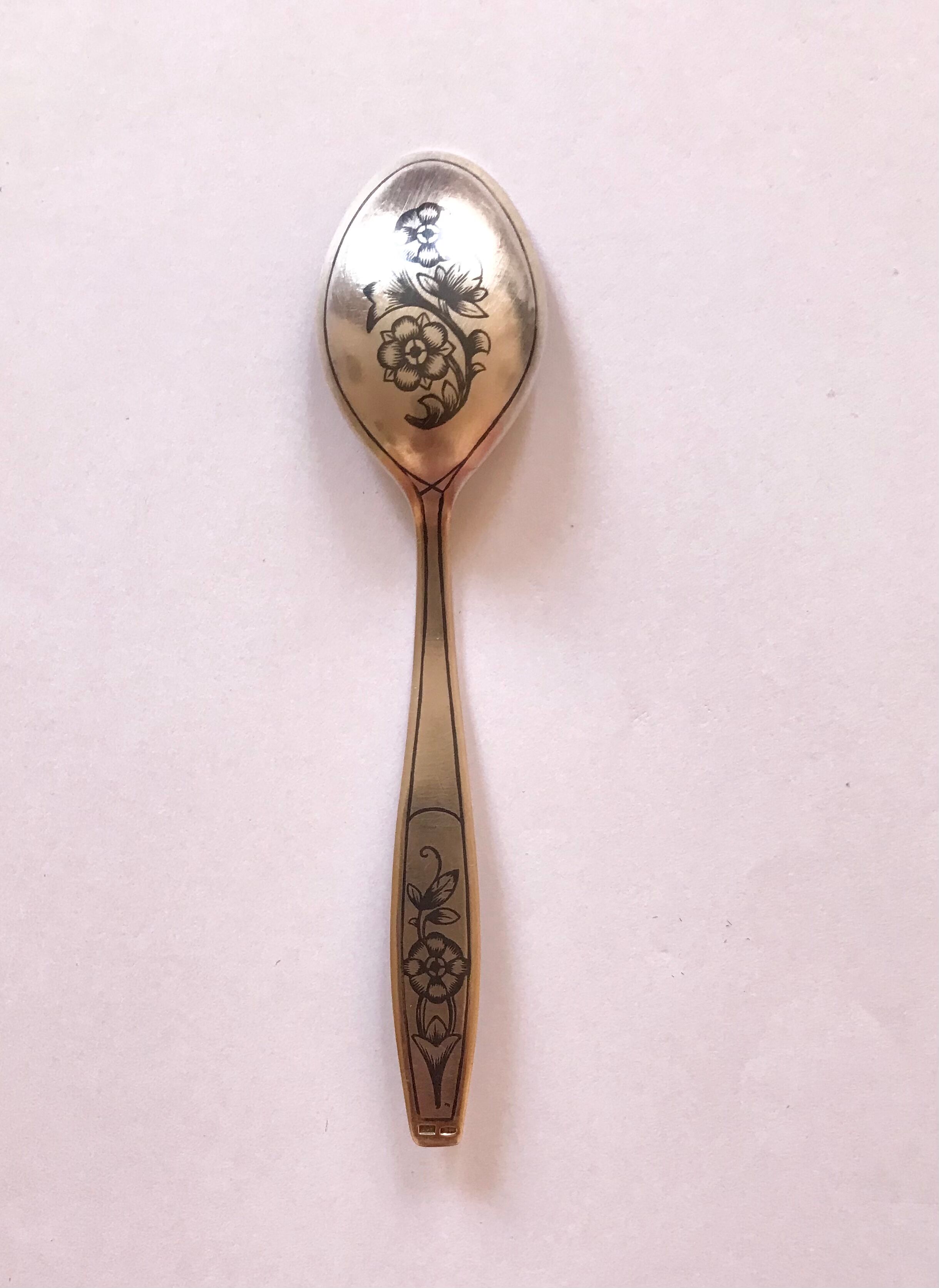 Jam spoon in solid silver and vermeil.