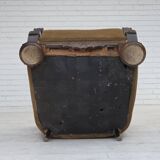 1960s, Danish armchair, original green furniture velour, carved oak wood.