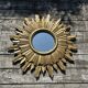 Vintage sun mirror 1960 in patinated golden balsa