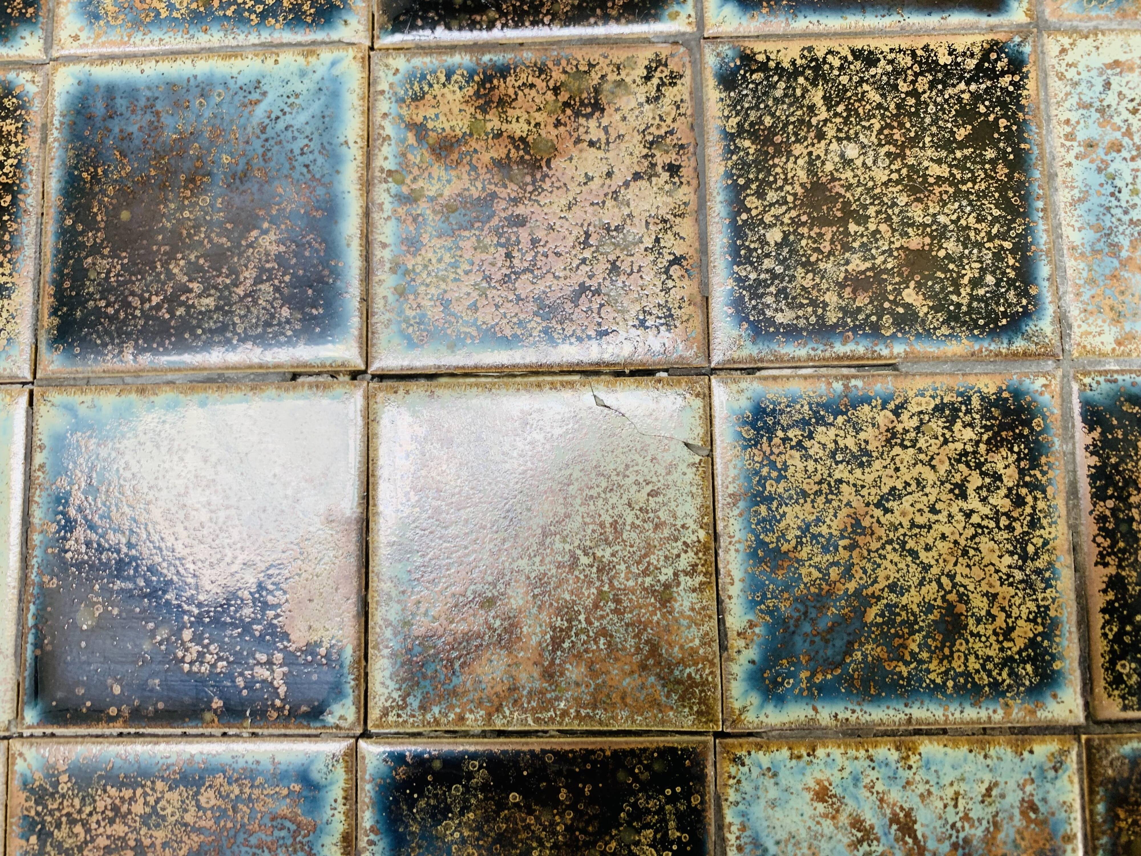 Ceramic side table 50s, pin legs, blue