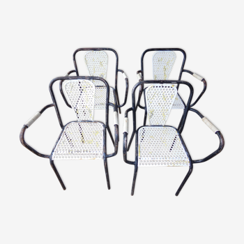 4 fauteuils chaises Seducta acier perforé années 50 par  René Malaval
