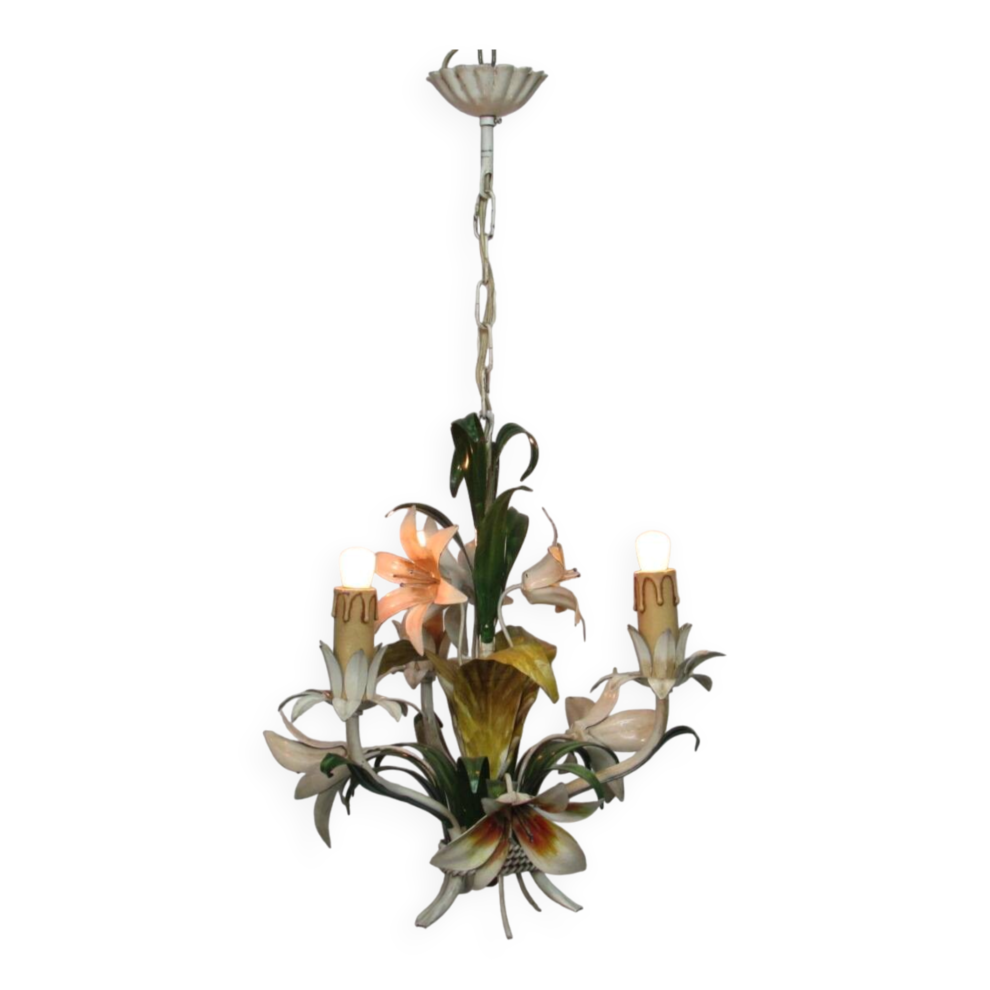 Hanging lamp in metal. 3 lights. Vintage 1960s.