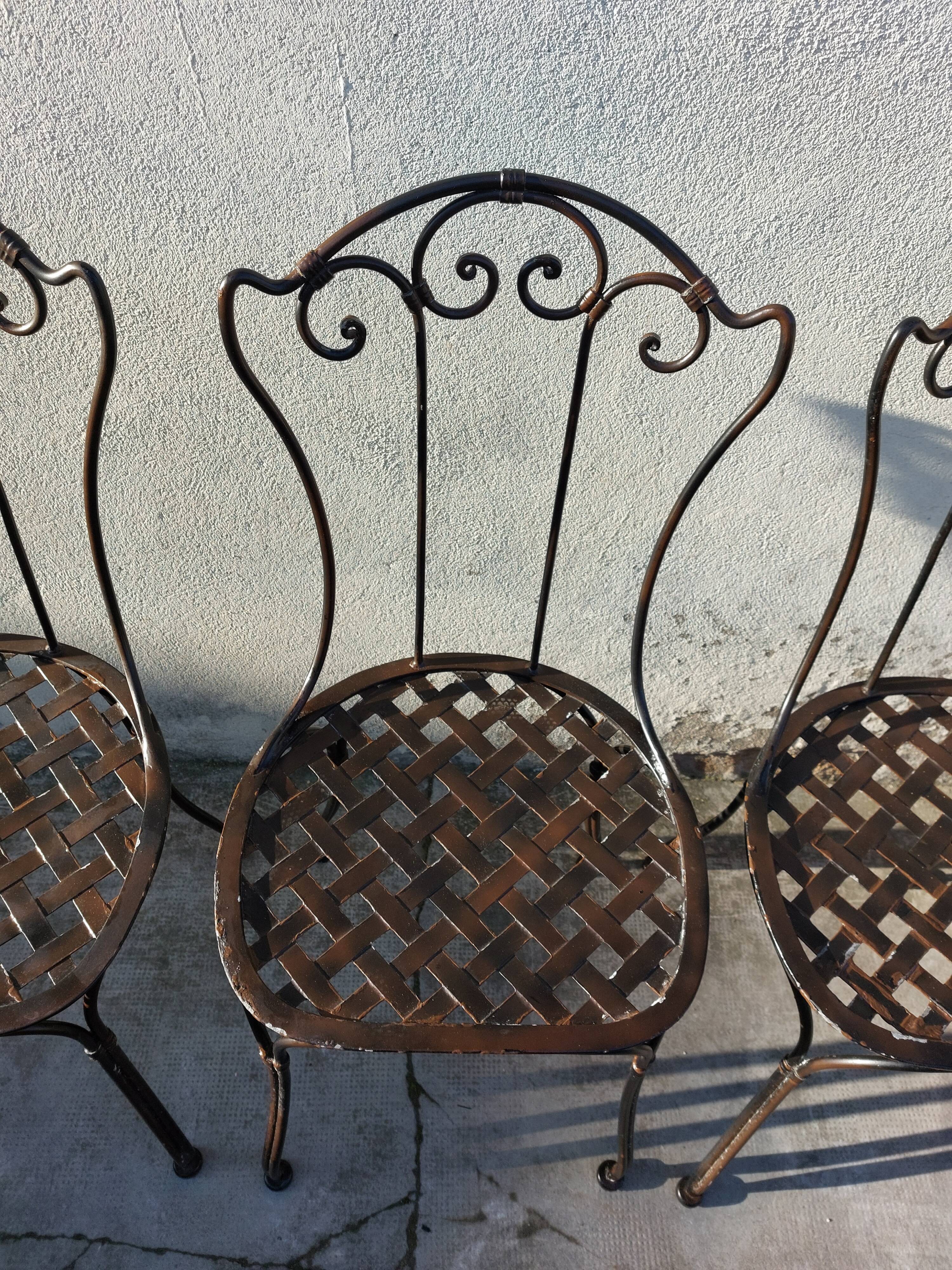 Série de 4 chaises de jardin en fer forgé
