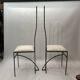 Pair of Postmodern High Back Black Metal Side Chairs in Boucle 1980s Vintage 70s